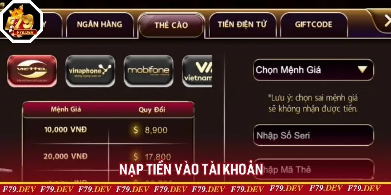 Trang chủ 34 Nạp tiền vào tài khoản để thỏa thích trải nghiệm các game đổi thưởng